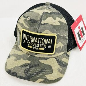 International Harvester USA Camo Patch Trucker Hat Cap Adjustable Snapback Green